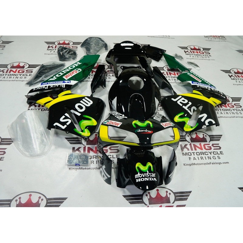 Honda CBR600RR (2003-2004) Black, Green Movistar Fairings No Seat Cowl No Bolt Kit No Tank