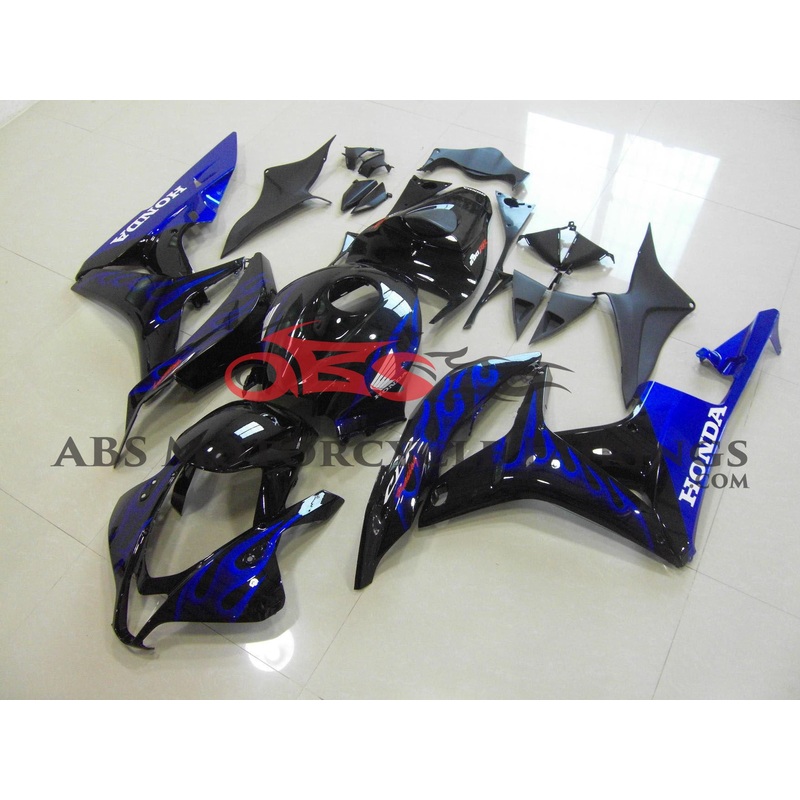 Honda CBR600RR (2007-2008) Black & Blue Flame Fairings No Seat Cowl No Bolt Kit No Tank