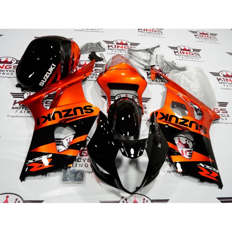 Suzuki GSXR1000 (2003-2004) Black & Orange Fairings Clear Windscreen: Free No Seat Cowl No Bolt Kit