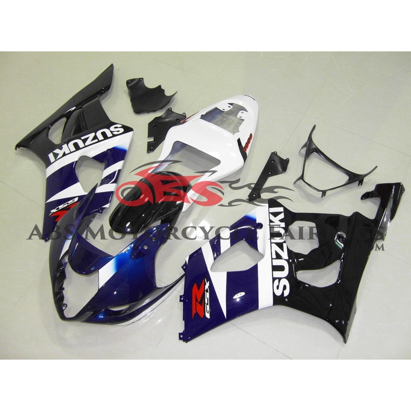 Suzuki GSXR1000 (2003-2004) Dark Blue, Black & White Fairings Clear Windscreen: Free No Seat Cowl No Bolt Kit