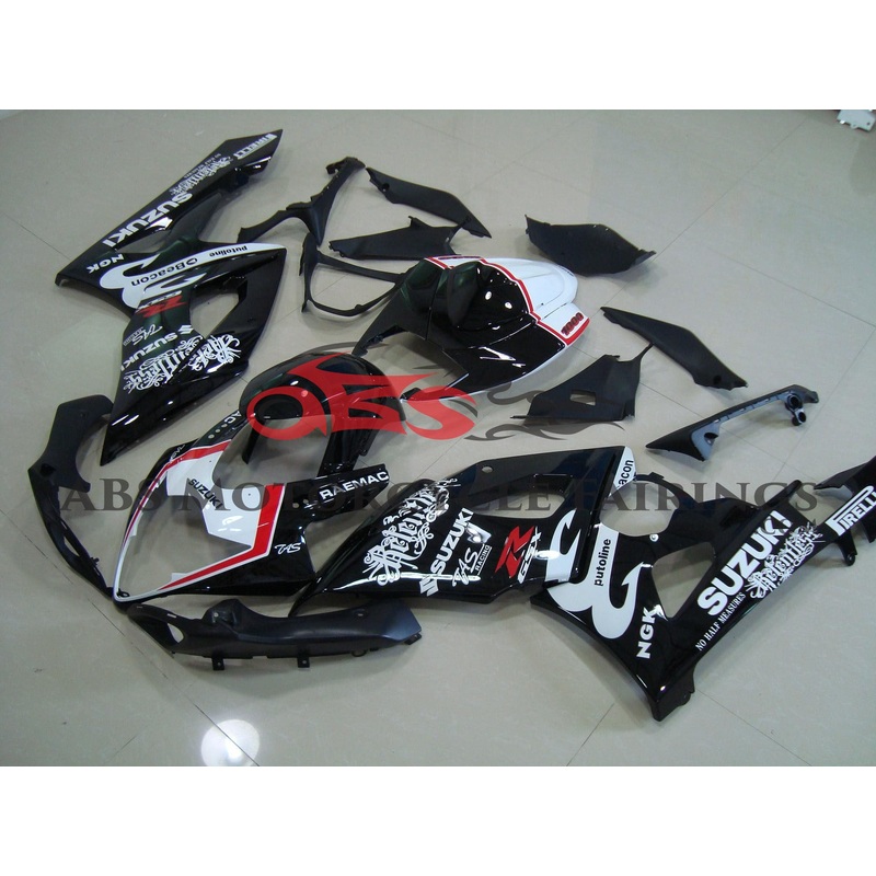 Suzuki GSXR1000 (2005-2006) Black, White & Red Beacon Fairings Beacon Black Clear (Injection Mold) Select Bolt Kit