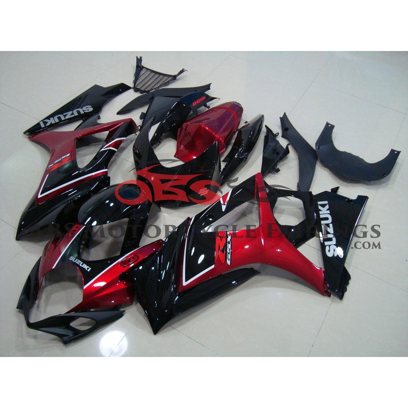 Suzuki GSXR1000 (2007-2008) Black, Candy Apple Red Fairings No Seat Cowl No Bolt Kit No Tank