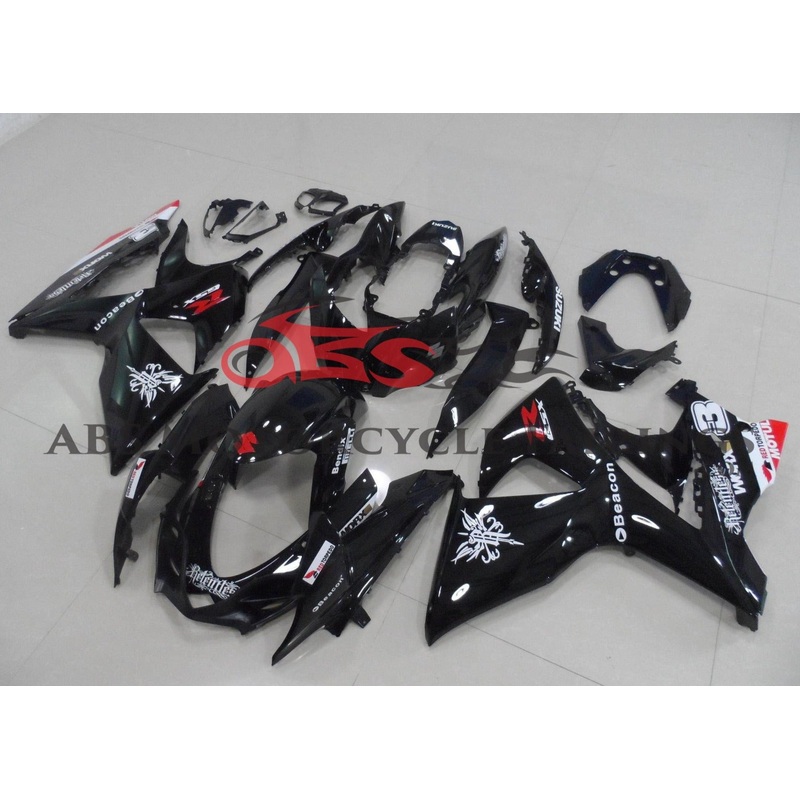 Suzuki GSXR1000 (2009-2016) Black & White Beacon Fairings Clear Windscreen: Free No Seat Cowl No Bolt Kit