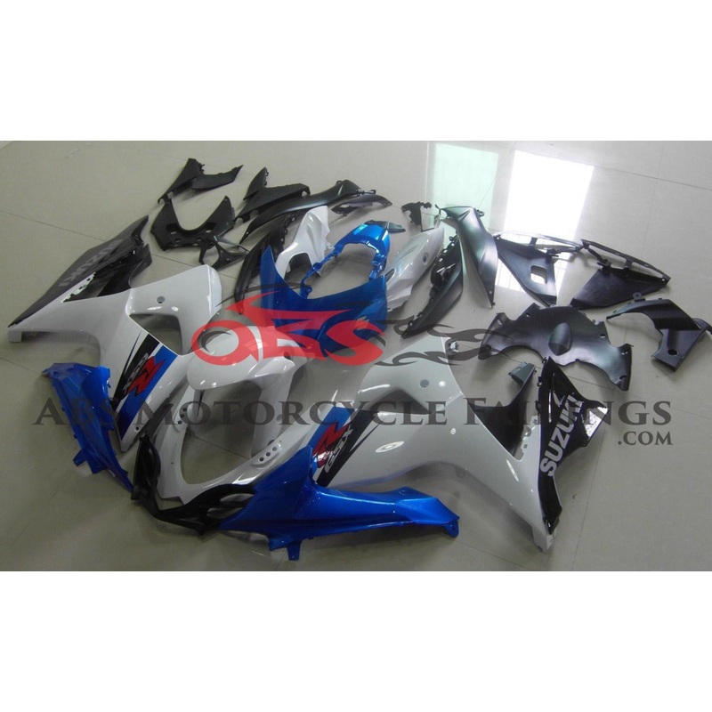 Suzuki GSXR1000 (2009-2016) White, Blue & Black Fairings Clear Windscreen: Free No Seat Cowl No Bolt Kit