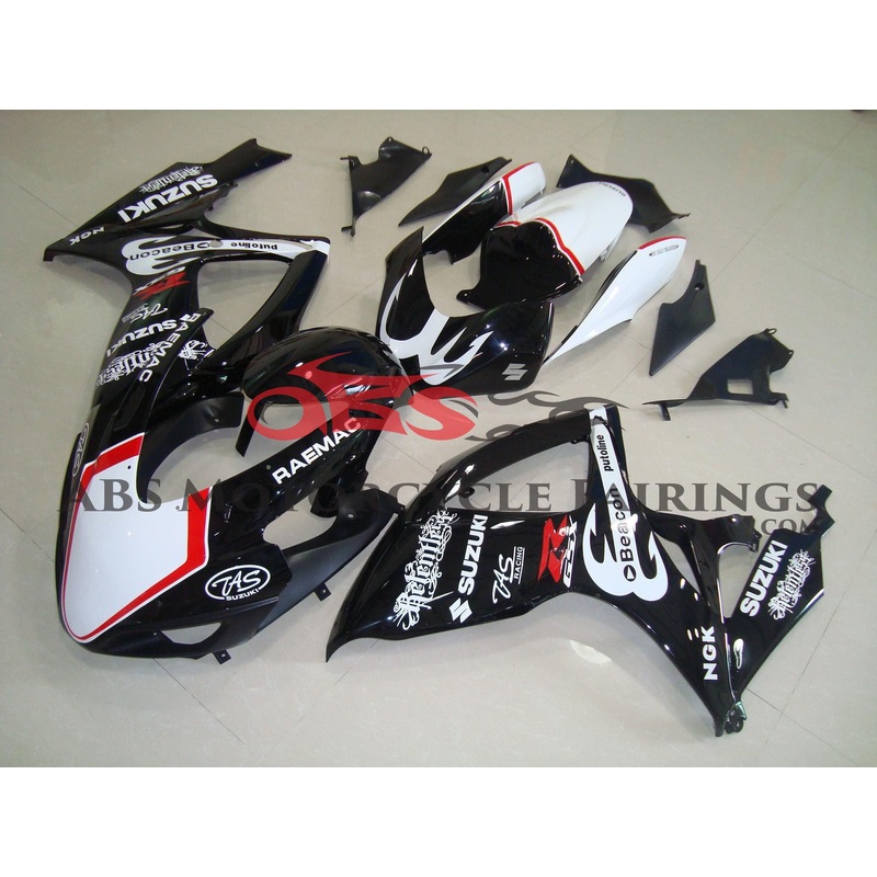 Suzuki GSXR600 (2006-2007) Black, White & Red Beacon Race Fairings Clear Windscreen: Free No Bolt Kit No Tank