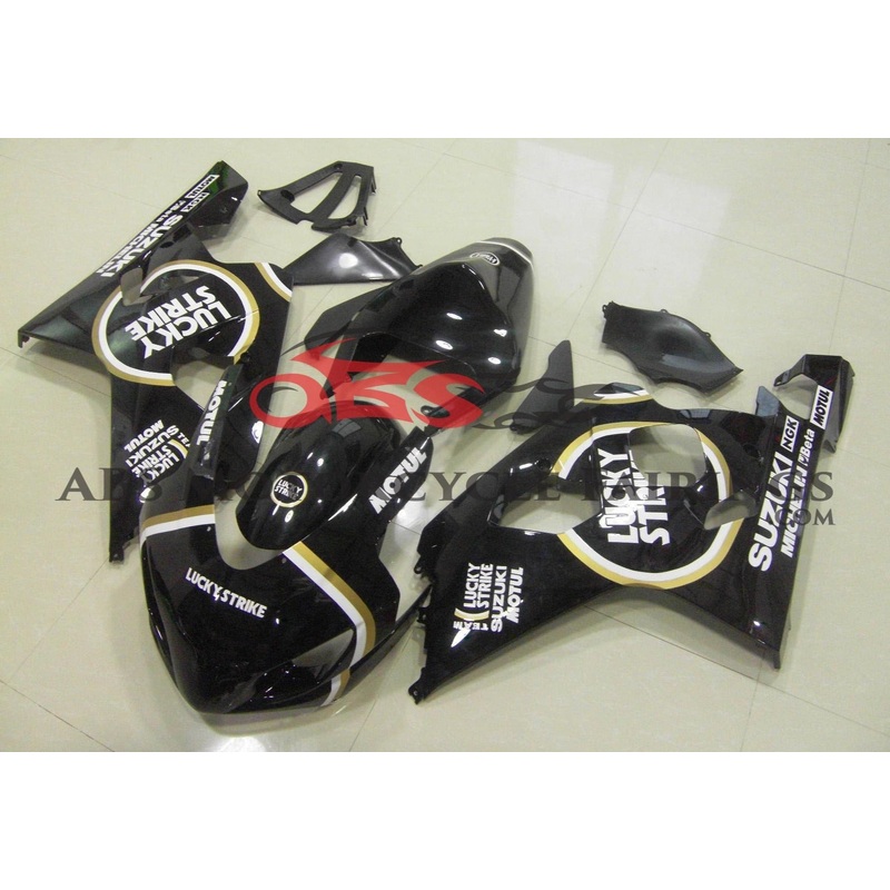 Suzuki GSXR750 (2004-2005) Black Lucky Strike Race Fairings Clear Windscreen: Free No Bolt Kit No Tank