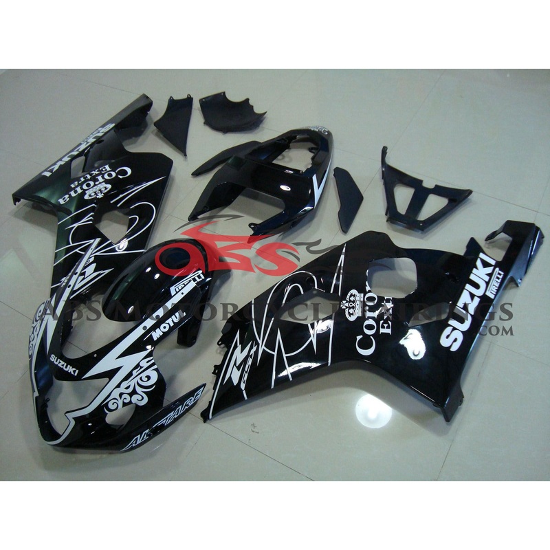 SUZUKI GSXR750 (2004-2005) BLACK & WHITE CORONA FAIRINGS No Seat Cowl No Bolt Kit No Tank