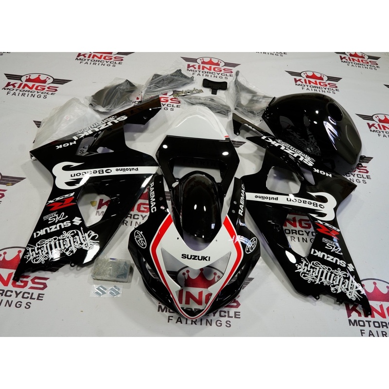 SUZUKI GSXR750 (2004-2005) BLACK, WHITE & RED BEACON FAIRINGS No Seat Cowl No Bolt Kit No Tank