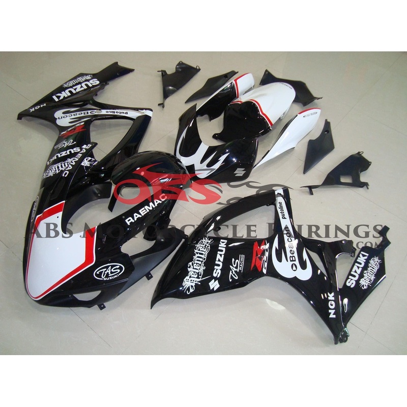 Suzuki GSXR750 (2006-2007) Black, White & Red Beacon Race Fairings Clear Windscreen: Free No Bolt Kit No Tank