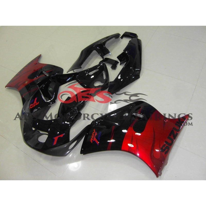 Suzuki RGV250 VJ21 Black & Red Flame Fairings Black & Red Clear (Injection Mold) Select Bolt Kit