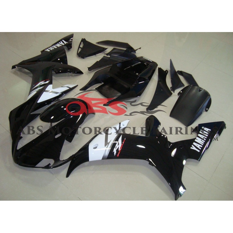 Yamaha YZF-R1 (2002-2003) Black & White Fairings Clear Windscreen: Free No Seat Cowl No Bolt Kit