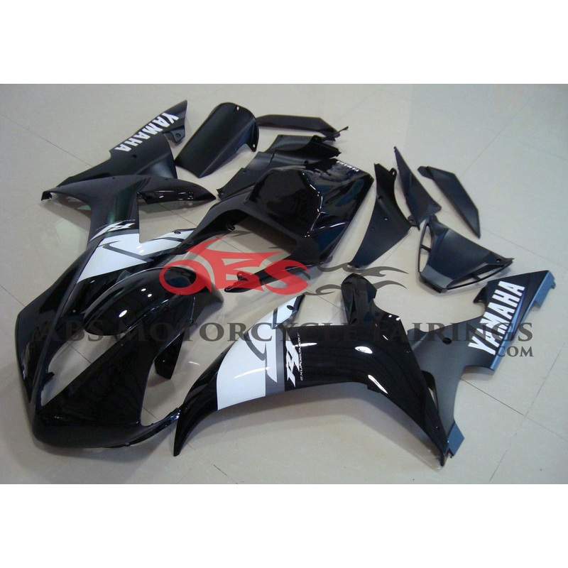 YAMAHA YZF-R1 (2002-2003) BLACK & WHITE RACE FAIRINGS Clear Windscreen: Free No Seat Cowl No Bolt Kit
