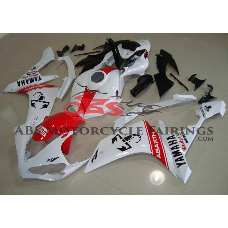 Yamaha YZF-R1 (2007-2008) White & Red Scorpion Abarth Fairings No Seat Cowl No Bolt Kit No Tank