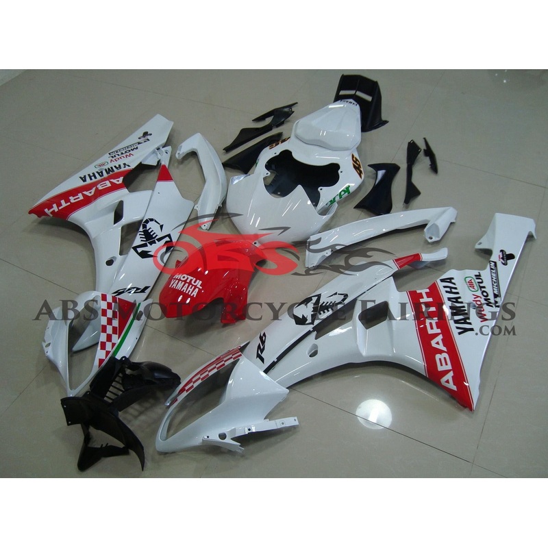 Yamaha YZF-R6 (2006-2007) White & Red Abarth Scorpion Fairings No Seat Cowl No Bolt Kit No Tank