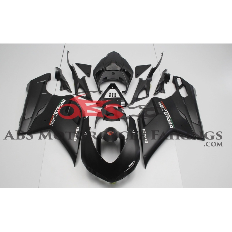 Ducati 1098 (2007-2012) Matte Black & White Corse Fairings Clear Windscreen: Free No Seat Cowl No Bolt Kit