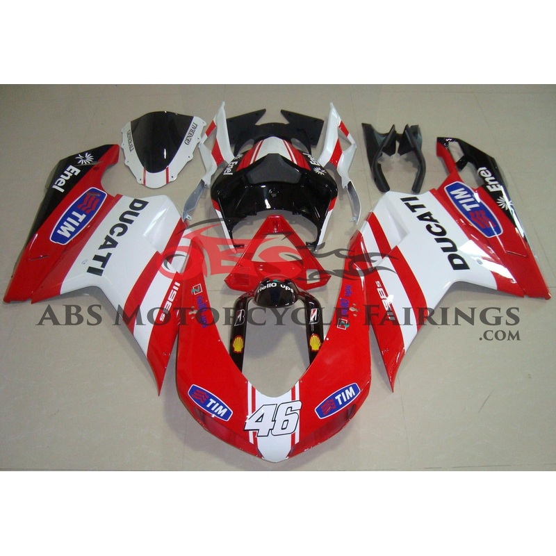 Ducati 1098 (2007-2012) Red, White & Black Tim #46 Fairings Clear Windscreen: Free No Seat Cowl No Bolt Kit