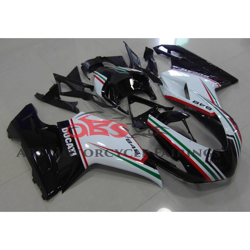 DUCATI 1198 (2007-2012) Black, White, Red & Green FAIRINGS Clear Windscreen: Free No Seat Cowl No Bolt Kit