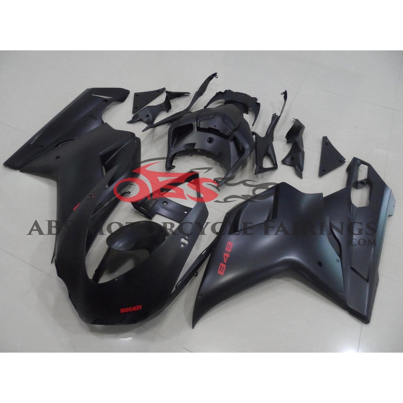 Ducati 1198 (2007-2012) Matte Black & Red Fairings Clear Windscreen: Free No Seat Cowl No Bolt Kit