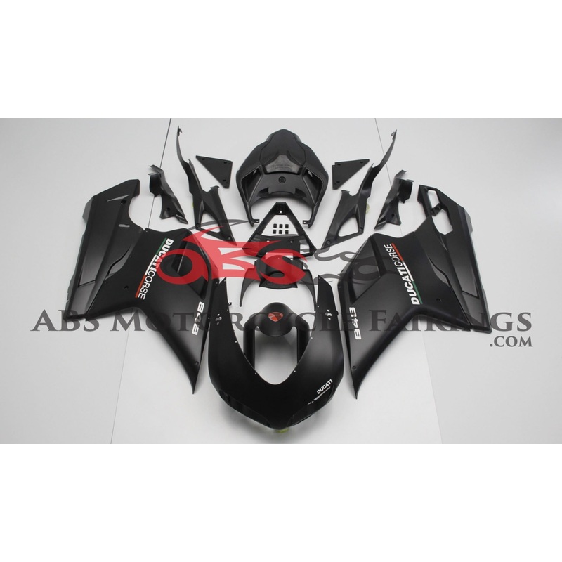 Ducati 1198 (2007-2012) Matte Black & White Corse Fairings Clear Windscreen: Free No Seat Cowl No Bolt Kit
