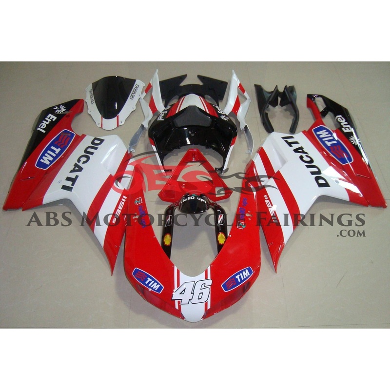 Ducati 1198 (2007-2012) Red, White & Black Tim #46 Fairings Clear Windscreen: Free No Seat Cowl No Bolt Kit