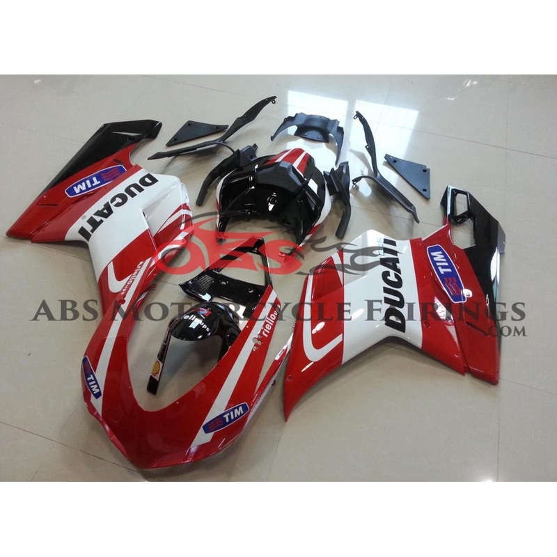 Ducati 1198 (2007-2012) Red, White & Black Tim Fairings Clear Windscreen: Free No Seat Cowl No Bolt Kit