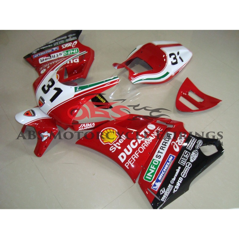 Ducati 748 (1994-2003) Red, White #31 Fairings Clear Windscreen: Free No Bolt Kit