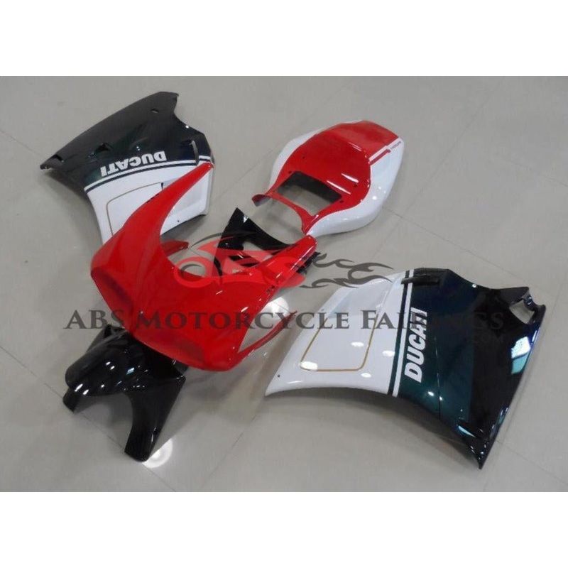 Ducati 748 (1994-2003) Red, White, Green, Black & Gold Fairings Clear Windscreen: Free No Bolt Kit