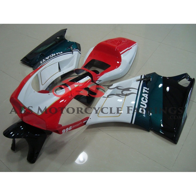 Ducati 748 (1994-2003) White, Red, Green, Black, Gold Fairings Clear Windscreen: Free No Bolt Kit