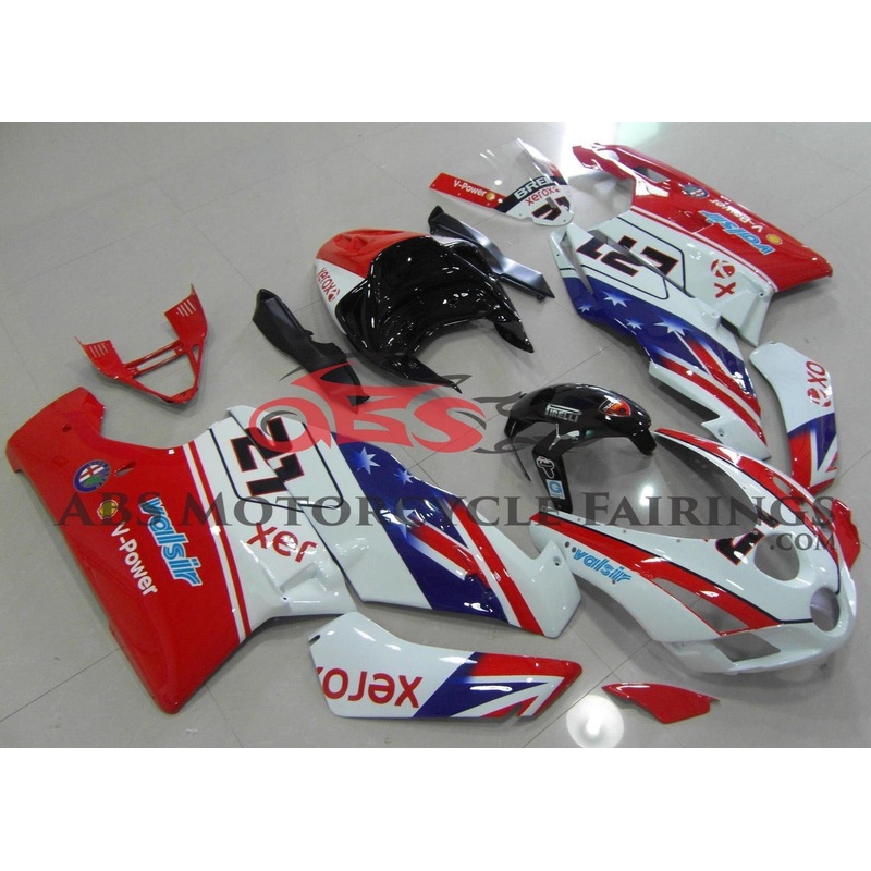 Ducati 749 (2003-2004) Red, White, Blue & Black #21 Fairings Clear Windscreen: Free No Seat Cowl No Bolt Kit
