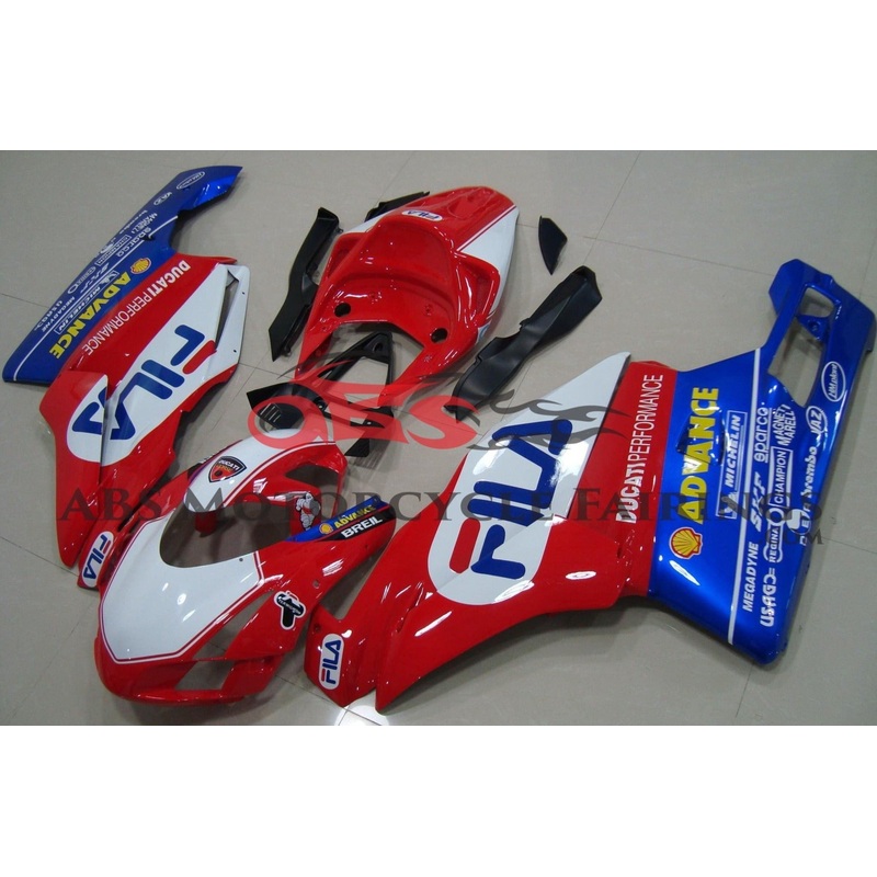 Ducati 749 (2003-2004) Red, White & Blue FILA Race Fairings Clear Windscreen: Free No Seat Cowl No Bolt Kit