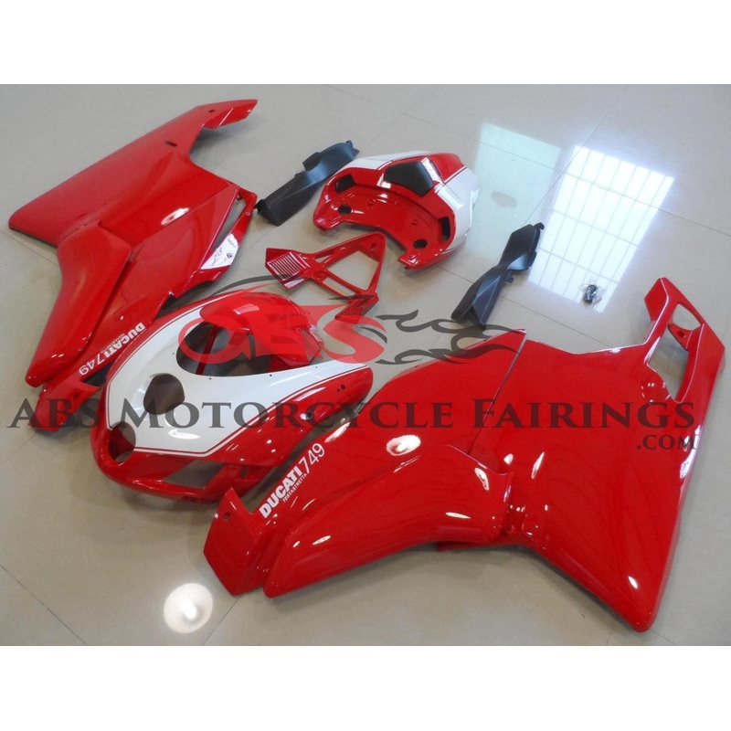 Ducati 749 (2005-2006) Red & White Fairings Clear Windscreen: Free No Seat Cowl No Bolt Kit