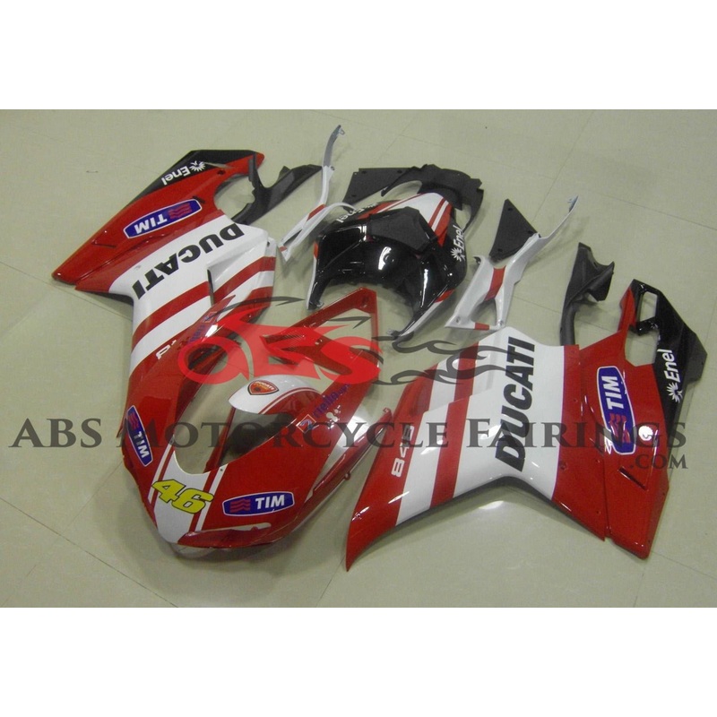Ducati 848 (2007-2014) Red, White, Black & Yellow Tim #46 Fairings Clear Windscreen: Free No Seat Cowl No Bolt Kit
