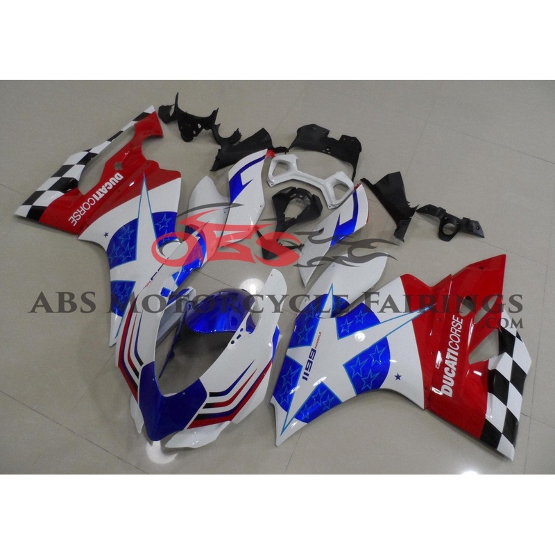 Ducati 899 (2011-2014) White, Blue, Red Corse Star Fairings No Tank No Seat Cowl No Bolt Kit