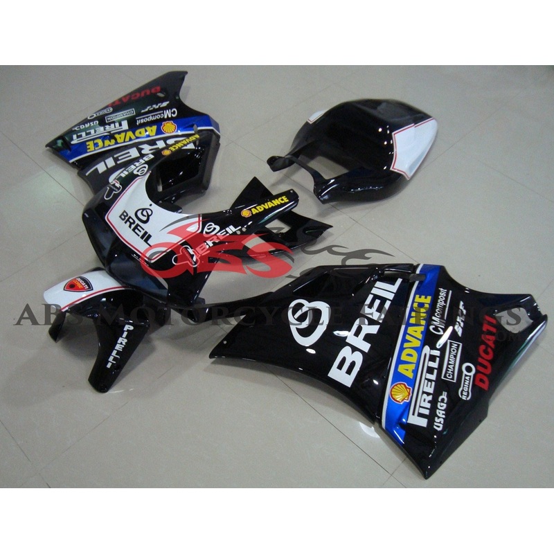 DUCATI 998 (2002-2003) BLACK & WHITE BREIL FAIRINGS Clear Windscreen: Free No Bolt Kit