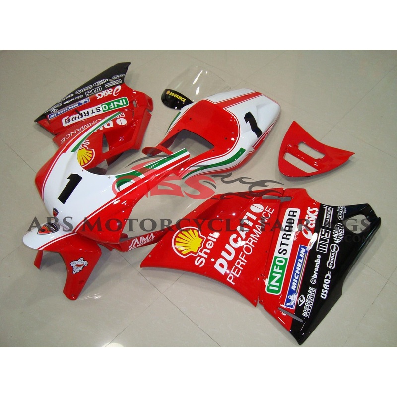 Ducati 998 (2002-2003) Red & White #1 Race Fairings Clear Windscreen: Free No Bolt Kit