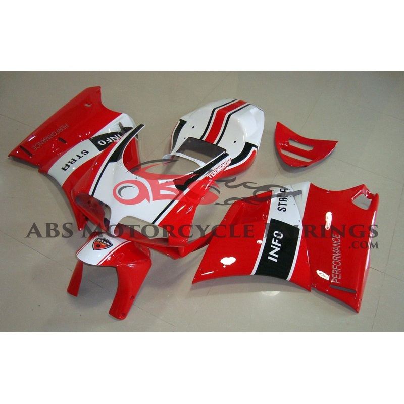Ducati 998 (2002-2003) Red, White & Black Info Stra Fairings Clear Windscreen: Free No Bolt Kit