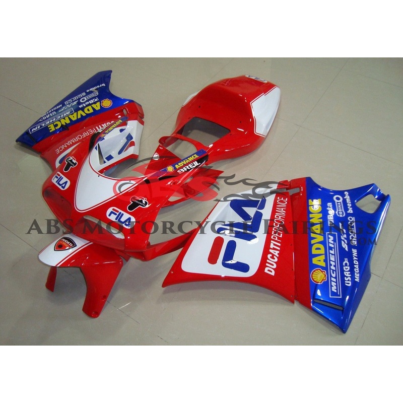 Ducati 998 (2002-2003) Red, White & Blue Fila Fairings Clear Windscreen: Free No Bolt Kit