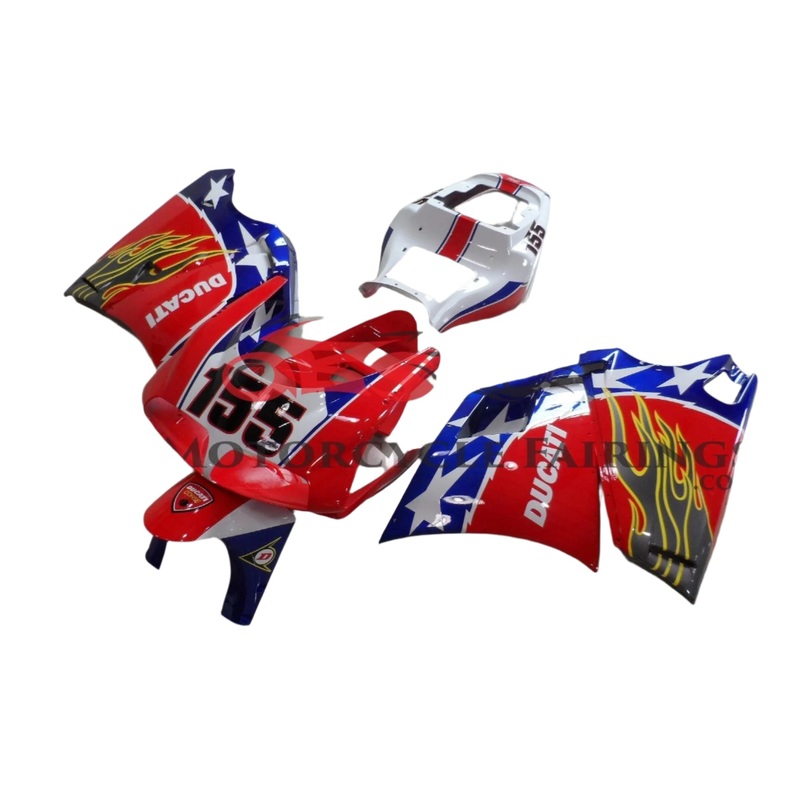 Ducati 998 (2002-2003) Red, White, Blue Star Fairings Clear Windscreen: Free No Bolt Kit