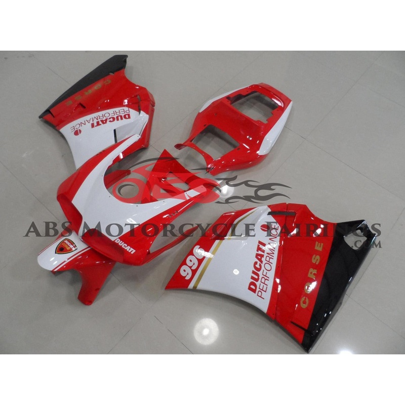Ducati 998 (2002-2003) Red & White Corse Fairings Clear Windscreen: Free No Bolt Kit