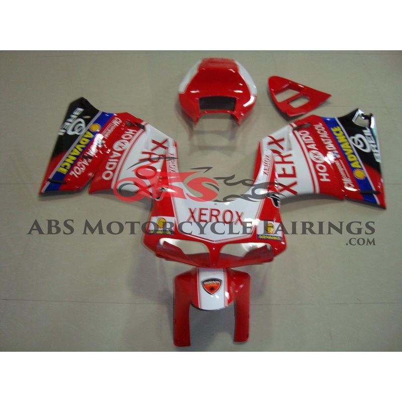 Ducati 998 (2002-2003) Red & White Xerox Fairings Clear Windscreen: Free No Bolt Kit