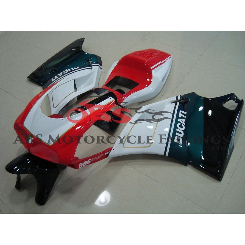 Ducati 998 (2002-2003) WHITE, RED, GREEN, BLACK & GOLD FAIRINGS Clear Windscreen: Free No Bolt Kit