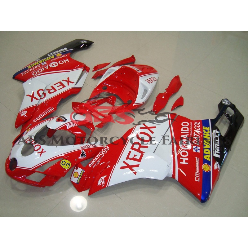 Ducati 999 (2003-2004) Red & White Xerox Advance Fairings Clear Windscreen: Free No Seat Cowl No Bolt Kit