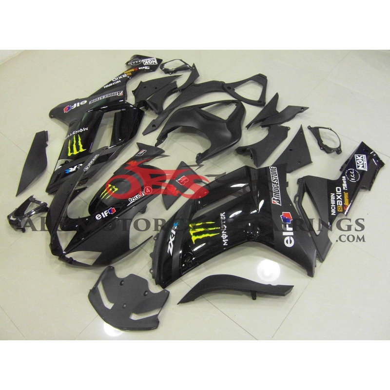 Fairing kit for a Kawasaki Ninja ZX6R 636 (2007-2008) Black Monster Energy Clear Windscreen: Free No Seat Cowl No Bolt Kit