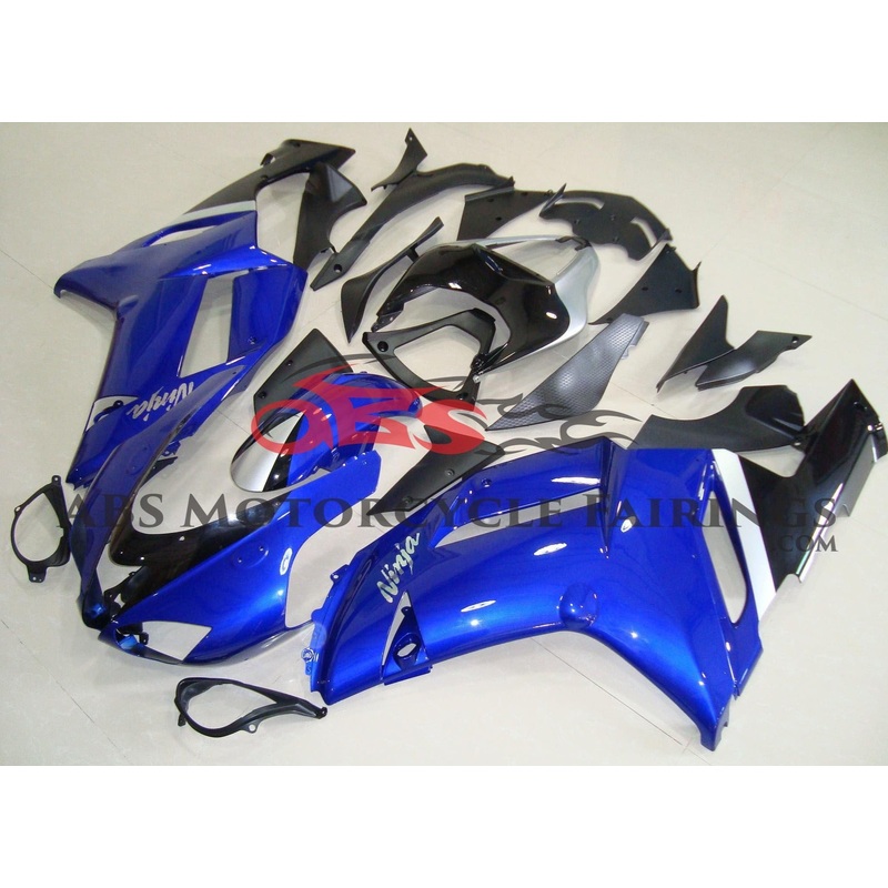 Fairing kit for a Kawasaki Ninja ZX6R 636 (2007-2008) Blue & Black Clear Windscreen: Free No Seat Cowl No Bolt Kit