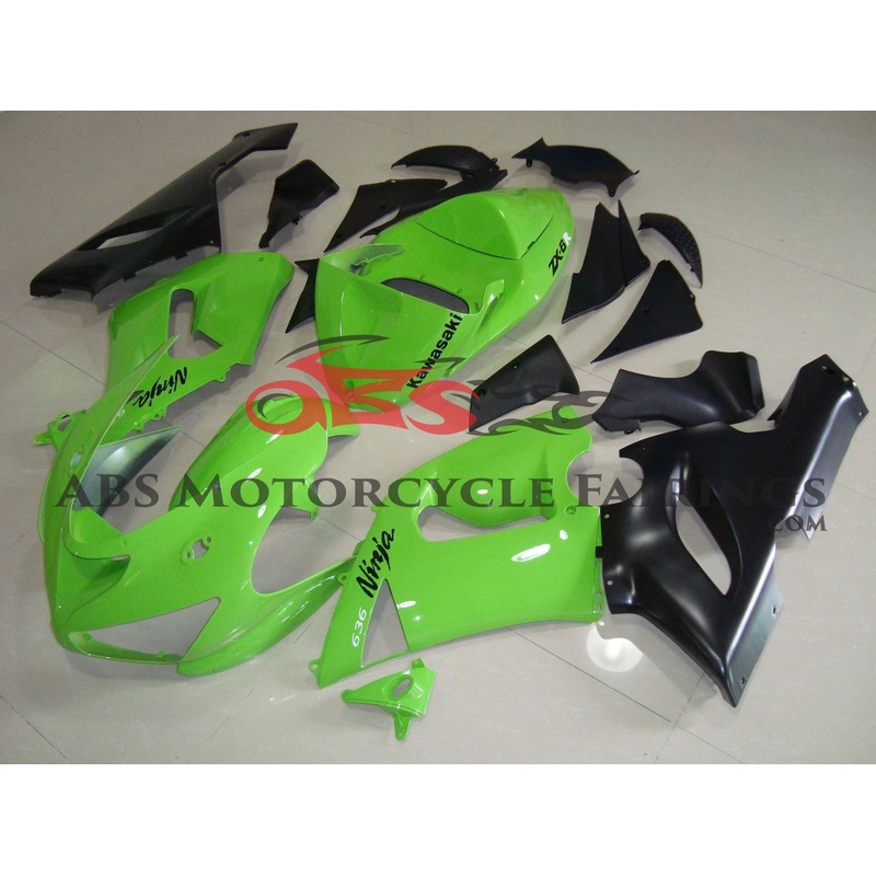 Fairing kit for a Kawasaki ZX6R 636 (2005-2006) Green, Black Clear Windscreen: Free No Seat Cowl No Bolt Kit