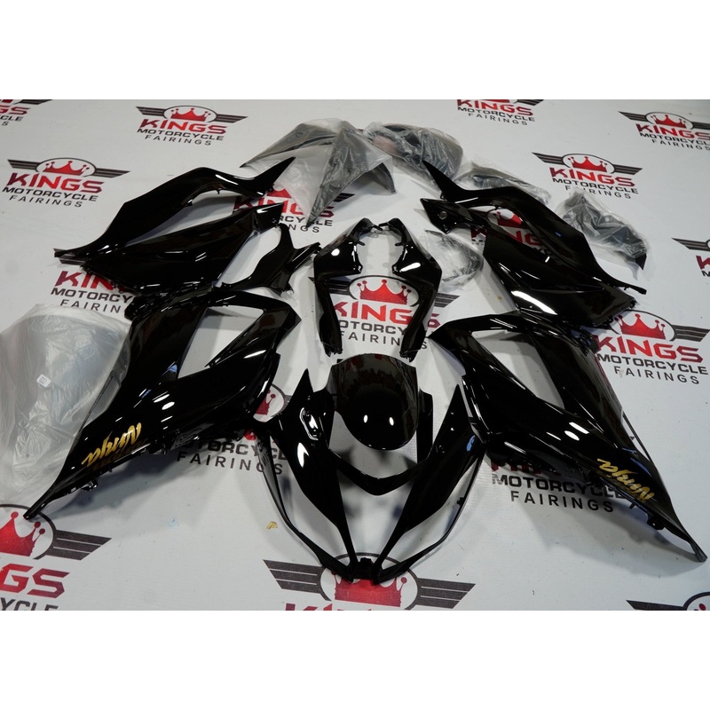 Fairing kit for a Kawasaki ZX6R 636 (2013-2018) Black & Gold Clear Windscreen: Free No Seat Cowl No Bolt Kit