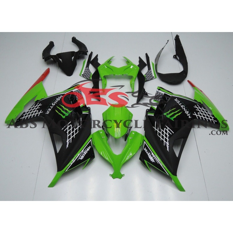 Fairings for Kawasaki Ninja 300 (2013-2024) Green, Black Monster No Tank No Seat Cowl No Bolt Kit