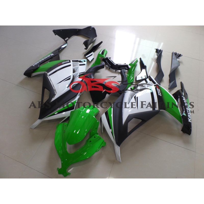 Fairings for Kawasaki Ninja 300 (2013-2024) Green, White, Black No Tank No Seat Cowl No Bolt Kit