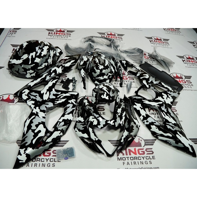 Suzuki GSXR1000 (2003-2004) Camouflage Black, White & Gray Fairings Clear Windscreen: Free No Seat Cowl No Bolt Kit