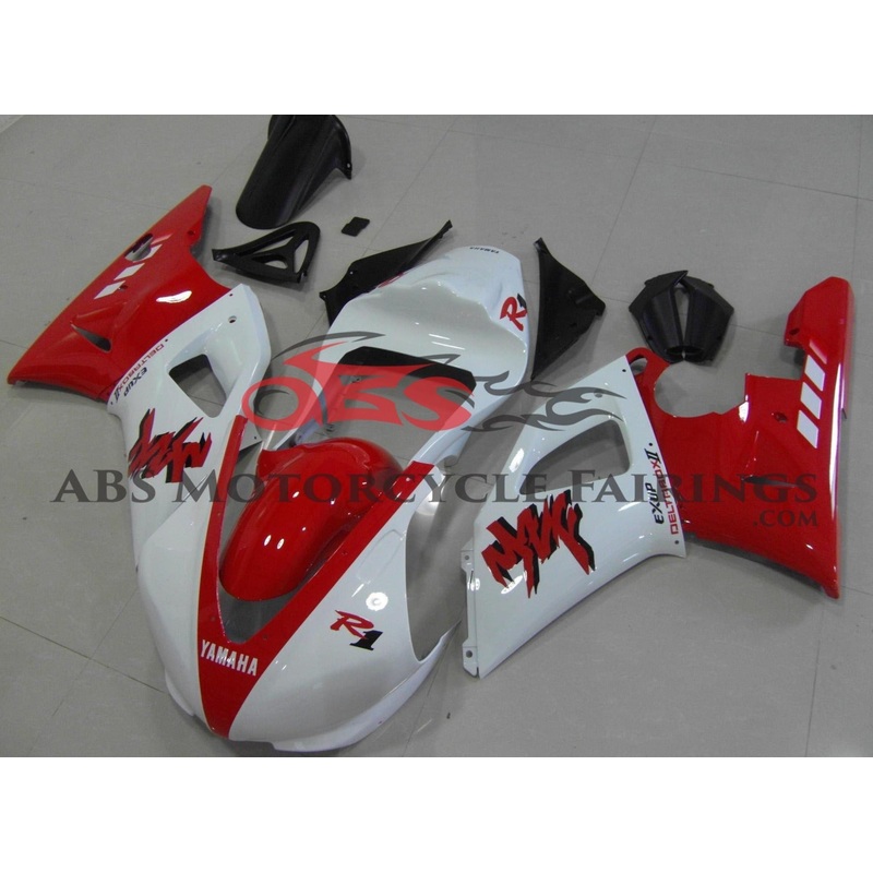 Yamaha YZF-R1 (2000-2001) Red & White DeltaBox Race Fairings Clear Windscreen: Free No Seat Cowl No Bolt Kit